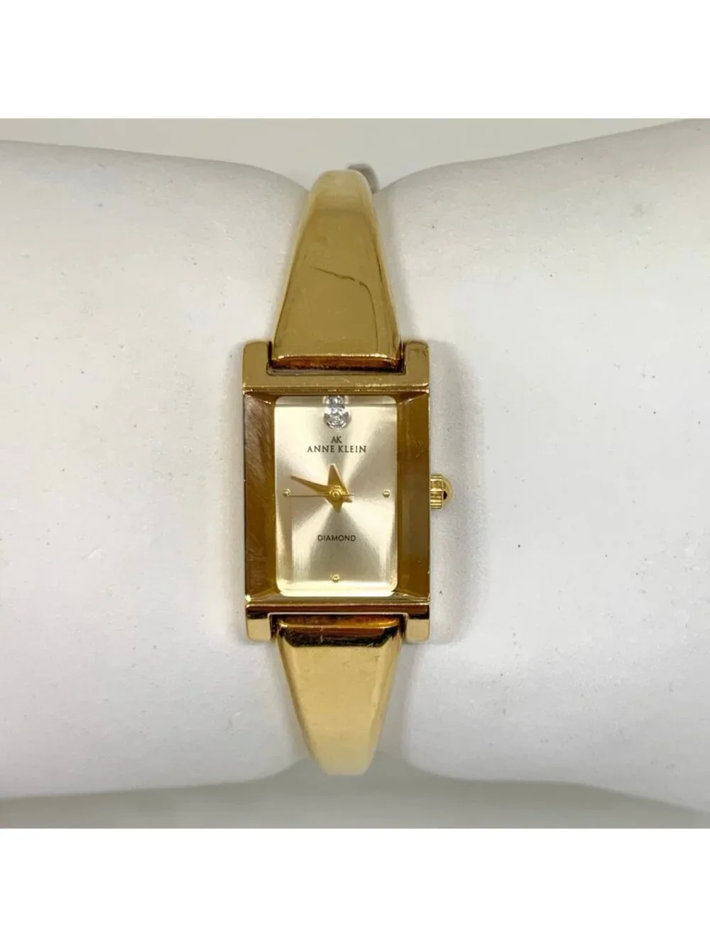 Anne Klein Diamond gold tone women watch 16mm rectangular quartz 6.5” running